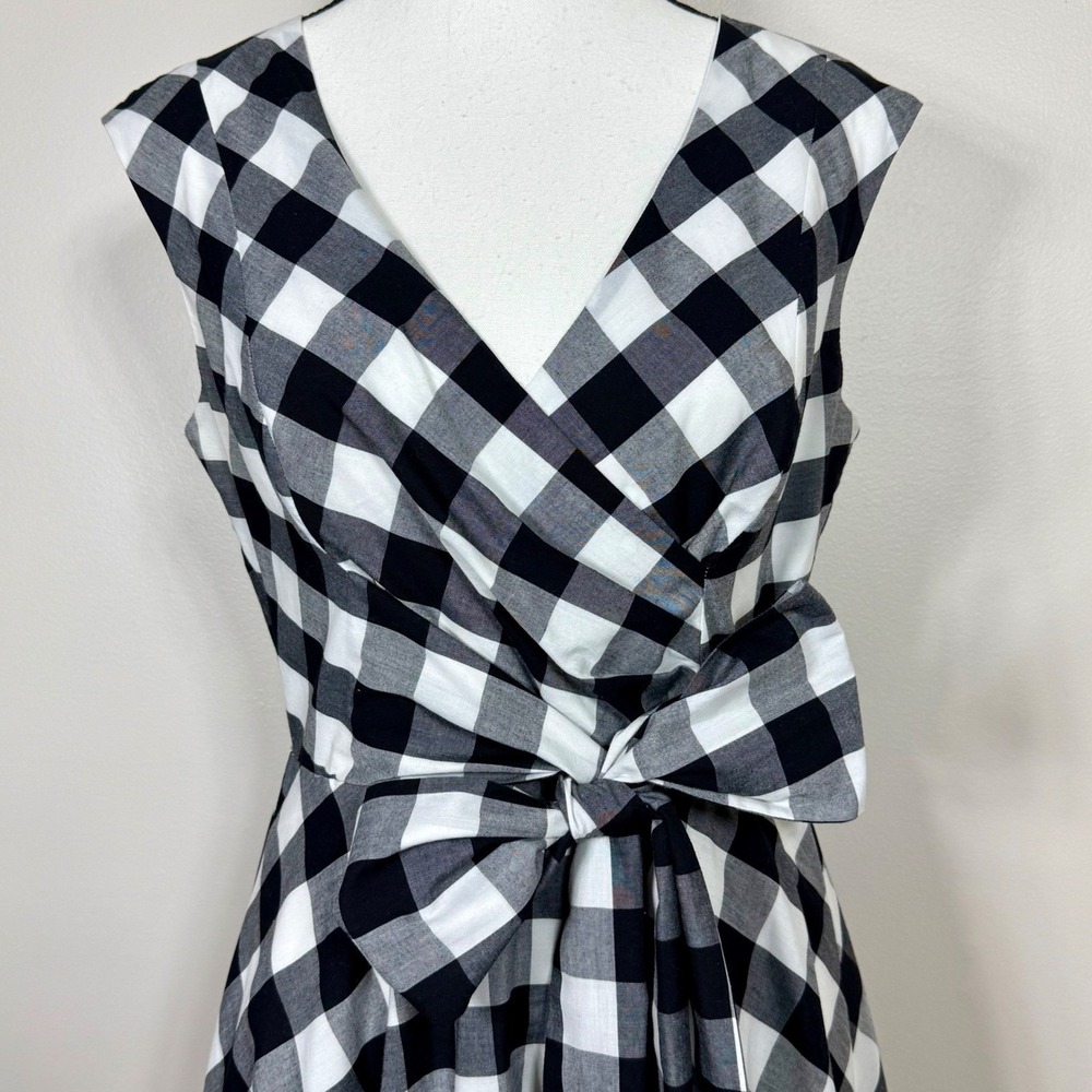 Calvin Klein Womens Fit Flare Dress Black White Gingham Waist Tie Classic Retro - Picture 4 of 13